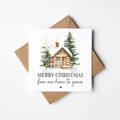 Festive Winter Cabin House Merry Christmas from our home to yours seasonal xmas Card