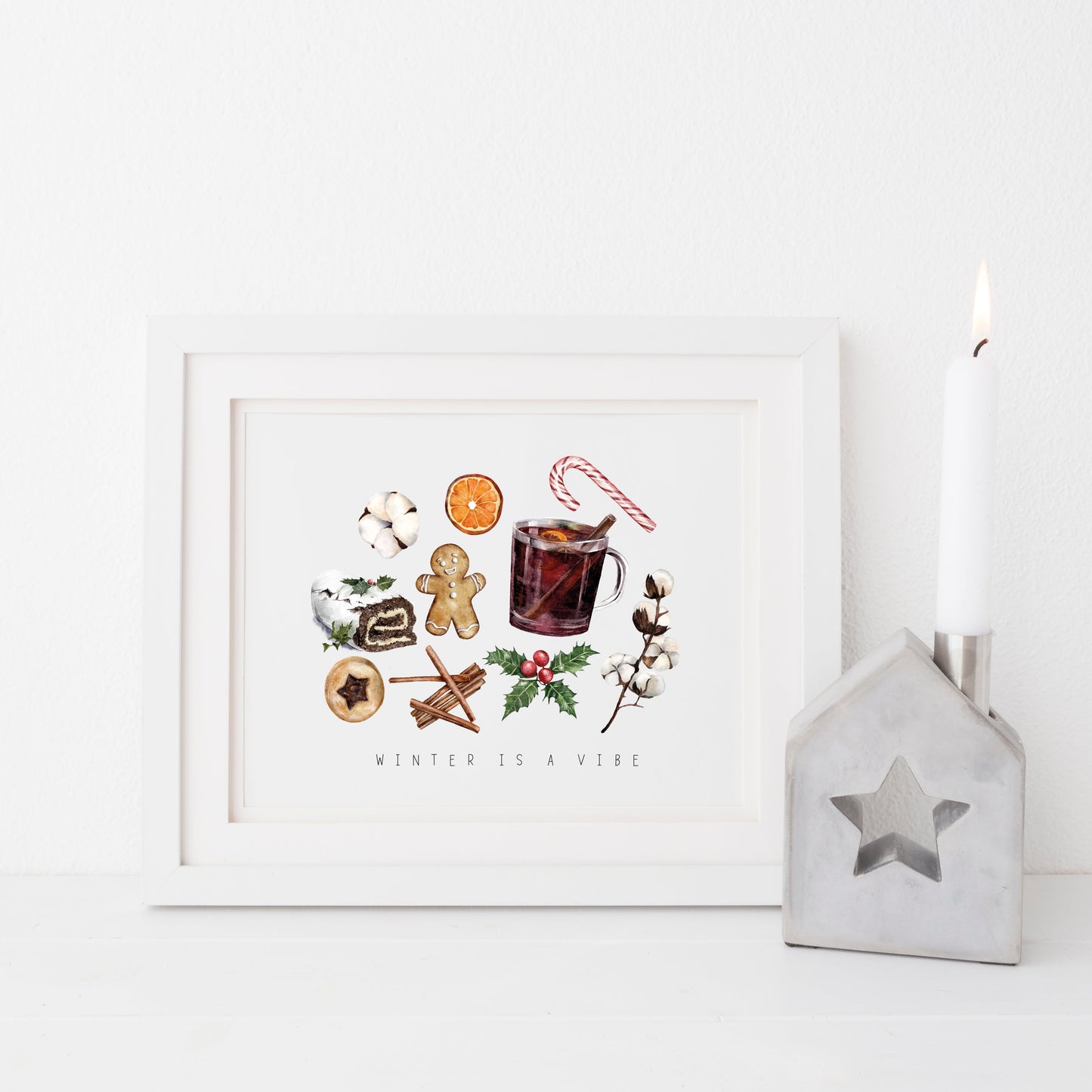 Winter is a vibe watercolour christmas illustration seasonal unframed wall art poster print