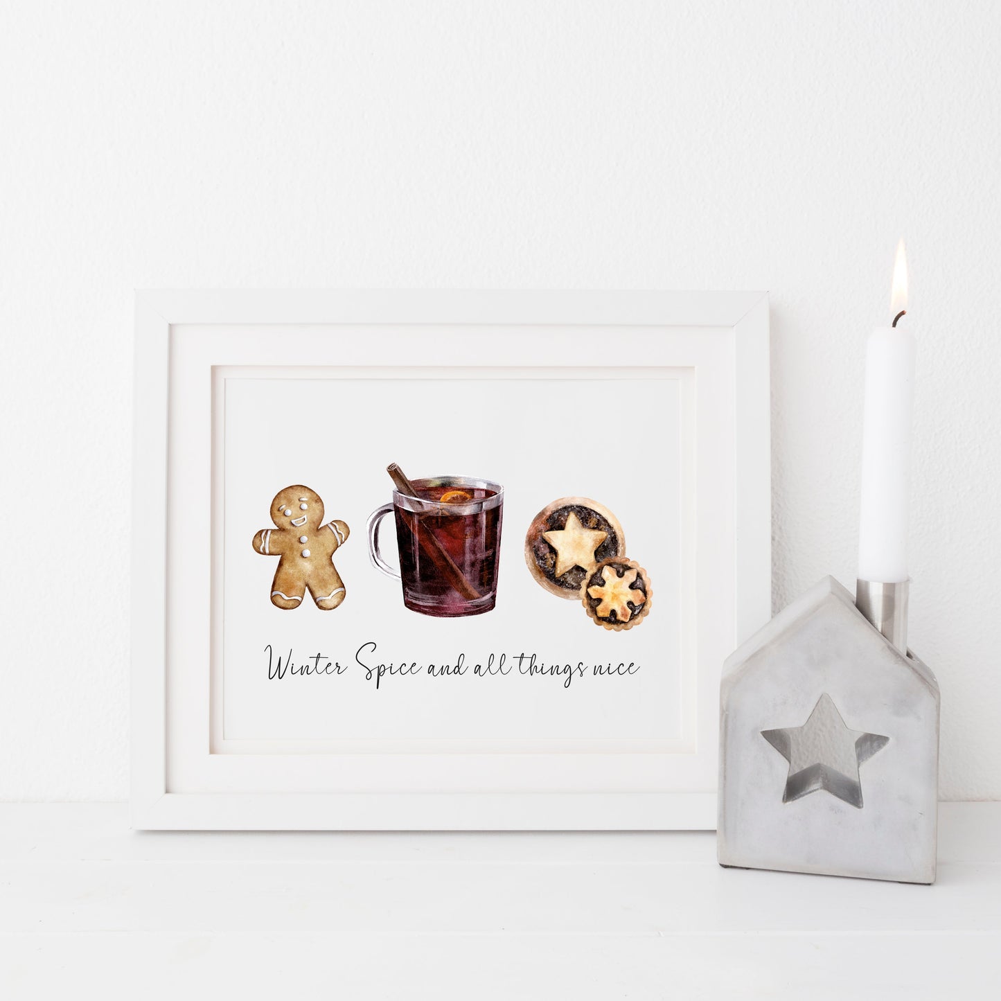 Winter Spice and all things nice watercolour christmas illustration seasonal unframed wall art poster print