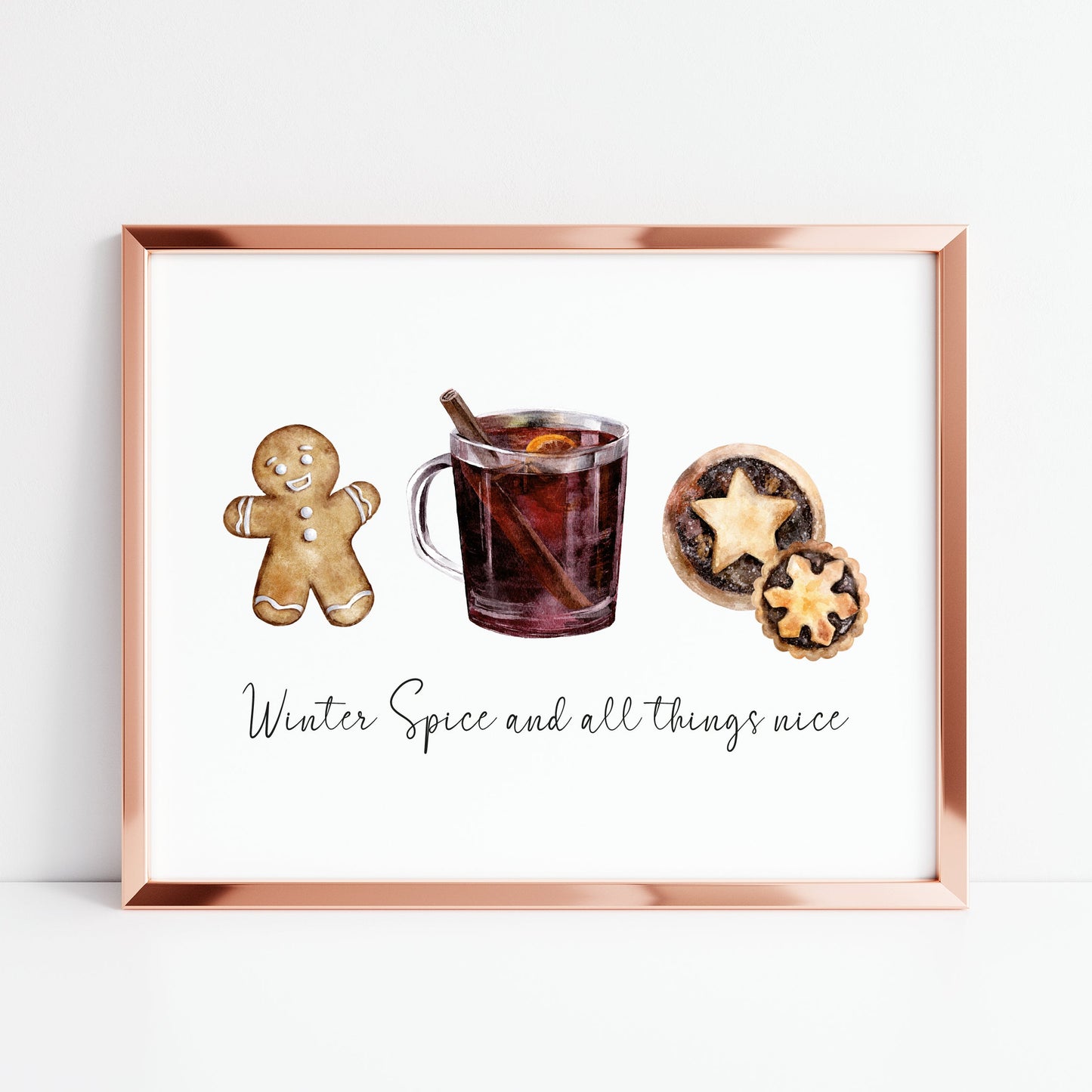 Winter Spice and all things nice watercolour christmas illustration seasonal unframed wall art poster print