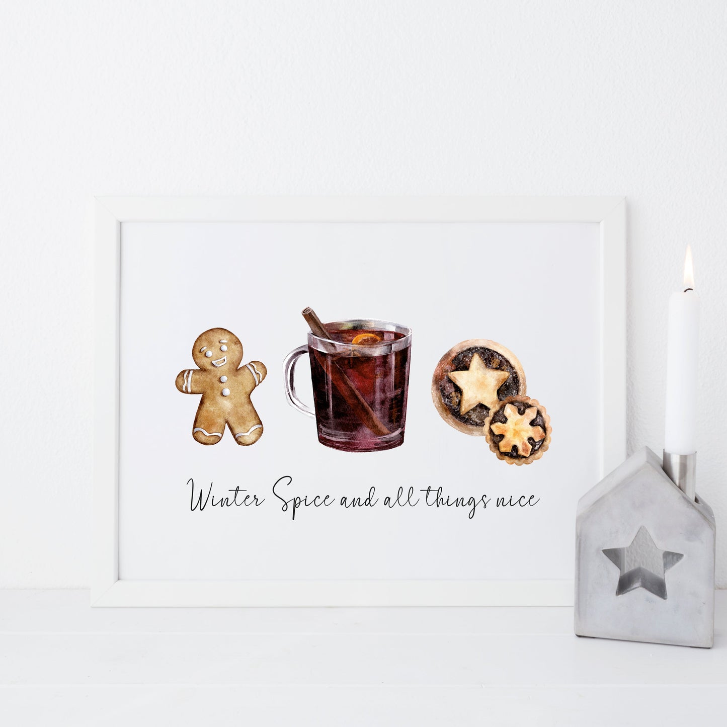 Winter Spice and all things nice watercolour christmas illustration seasonal unframed wall art poster print