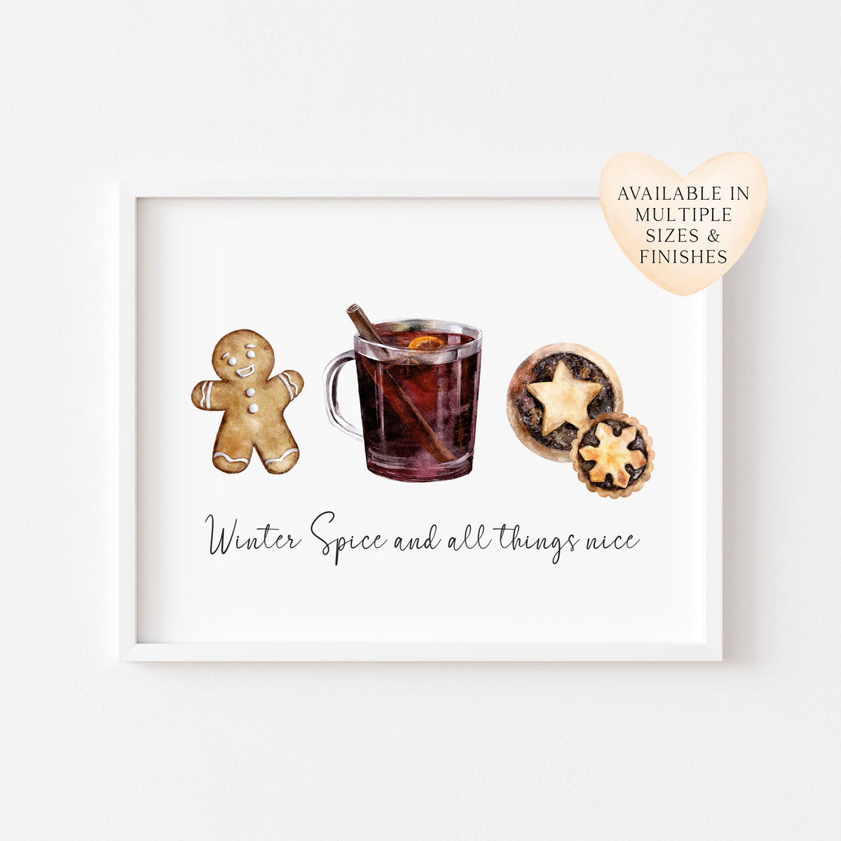 Winter Spice and all things nice watercolour christmas illustration seasonal unframed wall art poster print