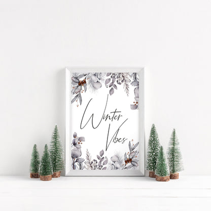 Winter Vibes Christmas pine cone foliage border seasonal unframed wall art poster print