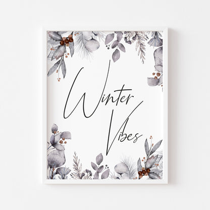 Winter Vibes Christmas pine cone foliage border seasonal unframed wall art poster print