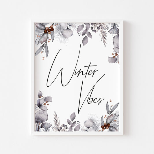 Winter Vibes Christmas pine cone foliage border seasonal unframed wall art poster print