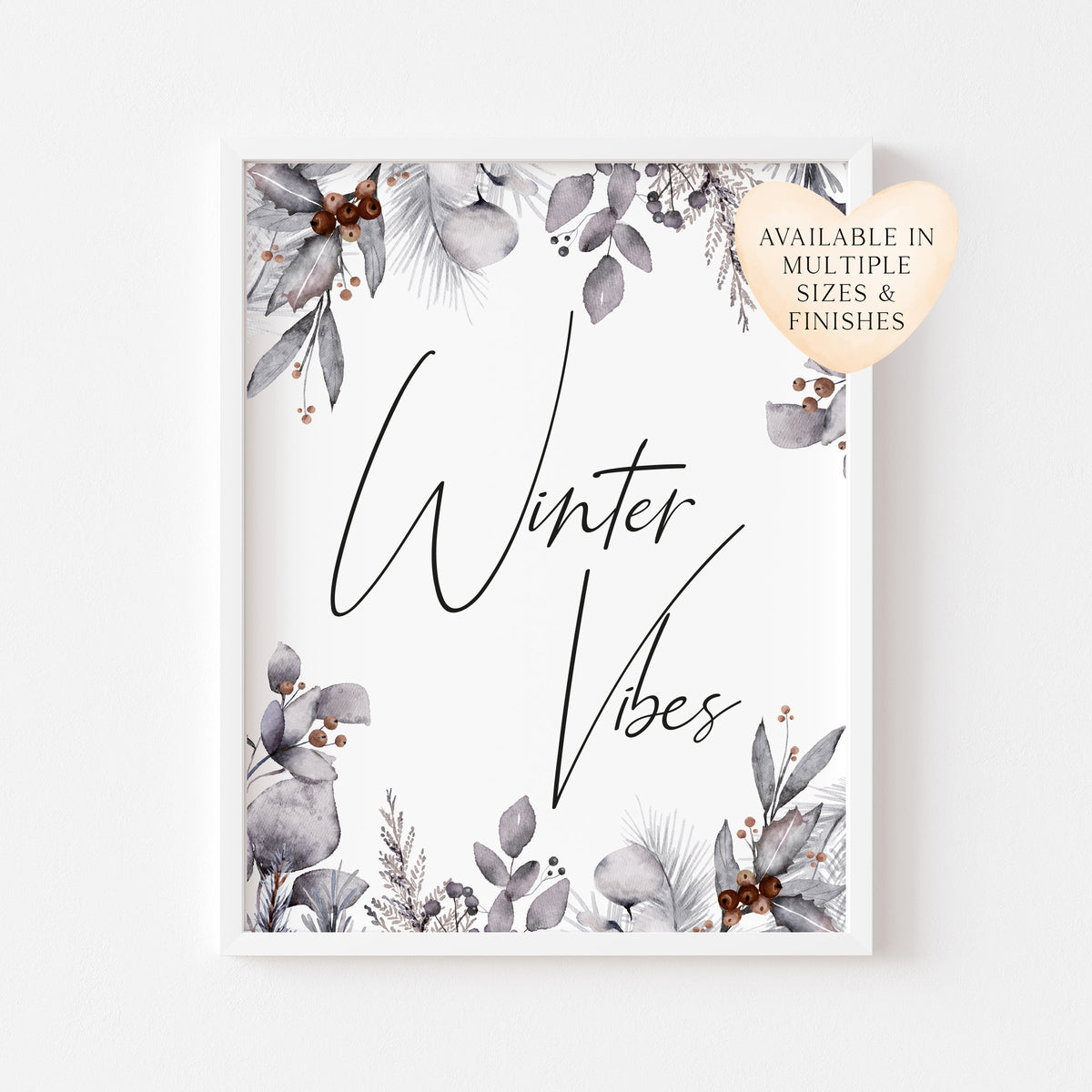 Winter Vibes Christmas pine cone foliage border seasonal unframed wall art poster print