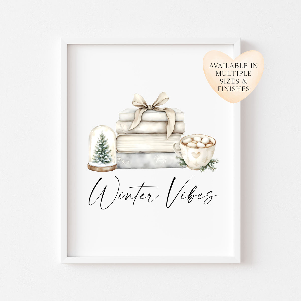Christmas Print Watercolour beige & green Winter Vibes Holiday seasonal Wall Art (unframed)