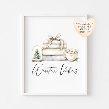 Christmas Print Watercolour beige & green Winter Vibes Holiday seasonal Wall Art (unframed)
