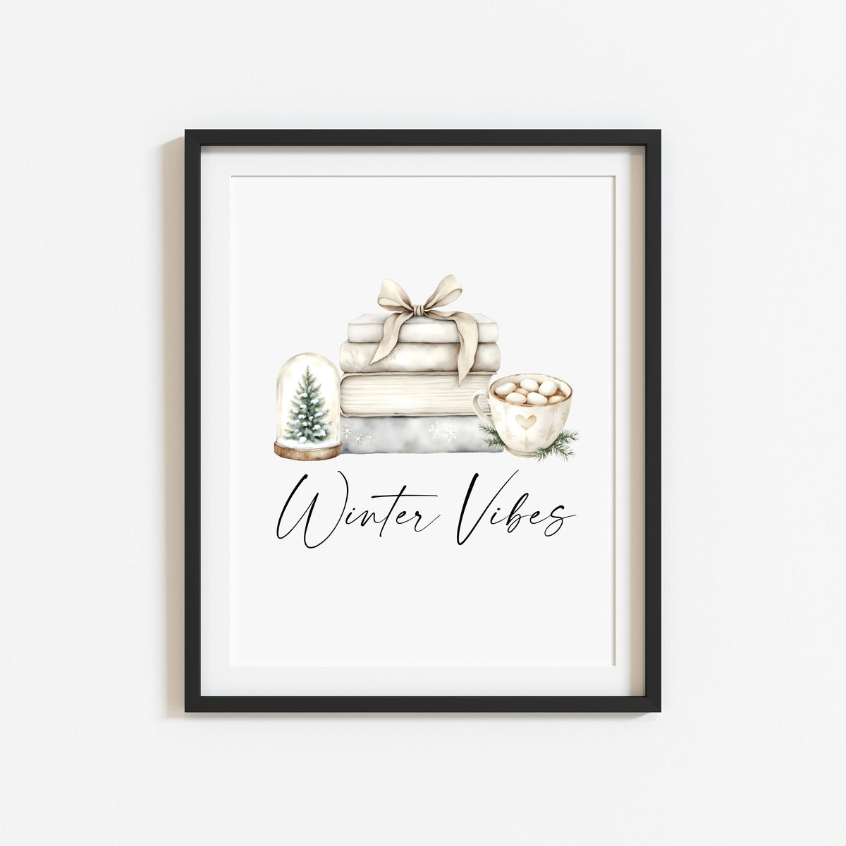 Christmas Print Watercolour beige & green Winter Vibes Holiday seasonal Wall Art (unframed)