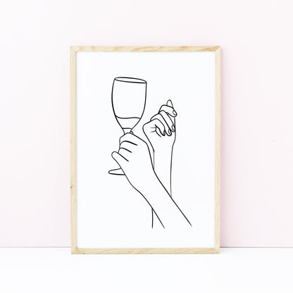 Wine Line Art Print Minimalist Kitchen home Wall Decor (Unframed)