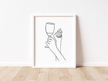 Wine Line Art Print Minimalist Kitchen home Wall Decor (Unframed)