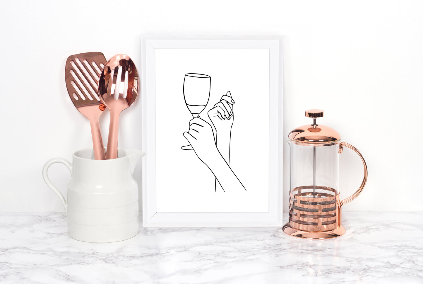 Wine Line Art Print Minimalist Kitchen home Wall Decor (Unframed)