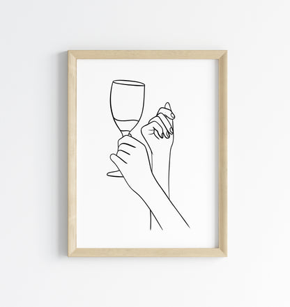 Wine Line Art Print Minimalist Kitchen home Wall Decor (Unframed)