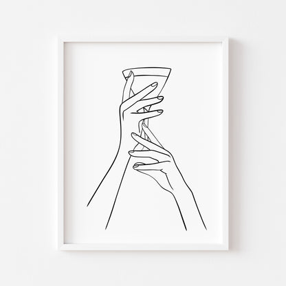 Martini alcohol Line Art Print Minimalist Kitchen home Wall Decor (Unframed)
