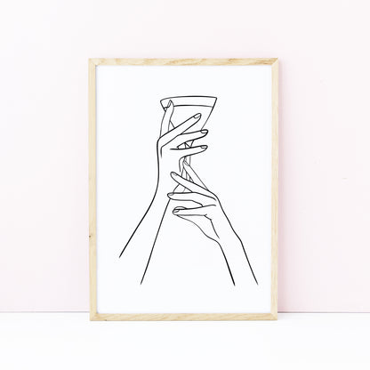 Martini alcohol Line Art Print Minimalist Kitchen home Wall Decor (Unframed)