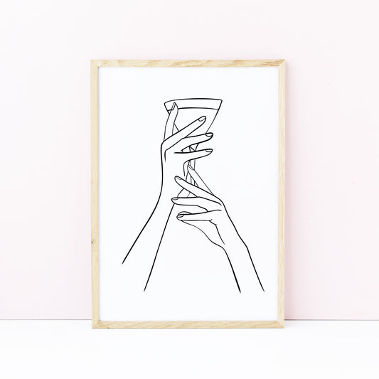 Martini alcohol Line Art Print Minimalist Kitchen home Wall Decor (Unframed)