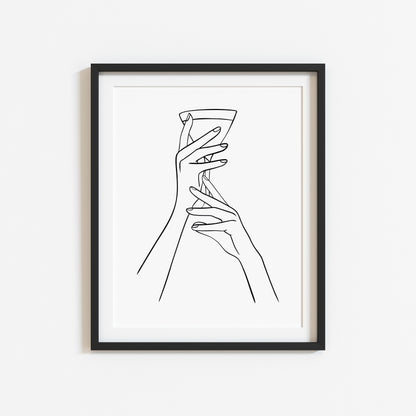 Martini alcohol Line Art Print Minimalist Kitchen home Wall Decor (Unframed)