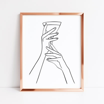 Martini alcohol Line Art Print Minimalist Kitchen home Wall Decor (Unframed)