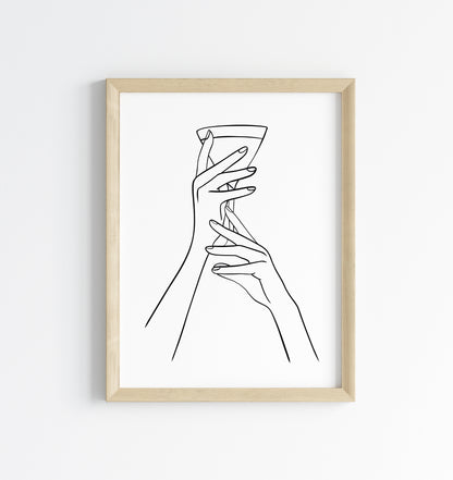 Martini alcohol Line Art Print Minimalist Kitchen home Wall Decor (Unframed)