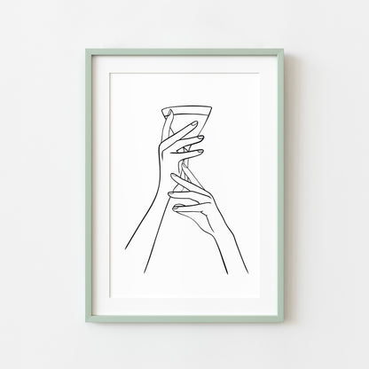 Martini alcohol Line Art Print Minimalist Kitchen home Wall Decor (Unframed)