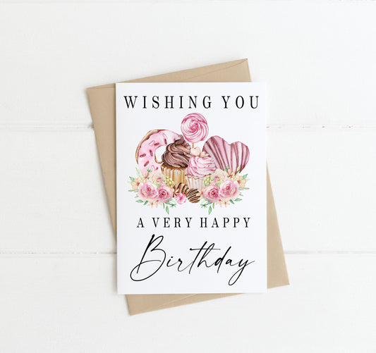 £1 CARD SALE - Wishing you a happy Sweet treats & Roses
