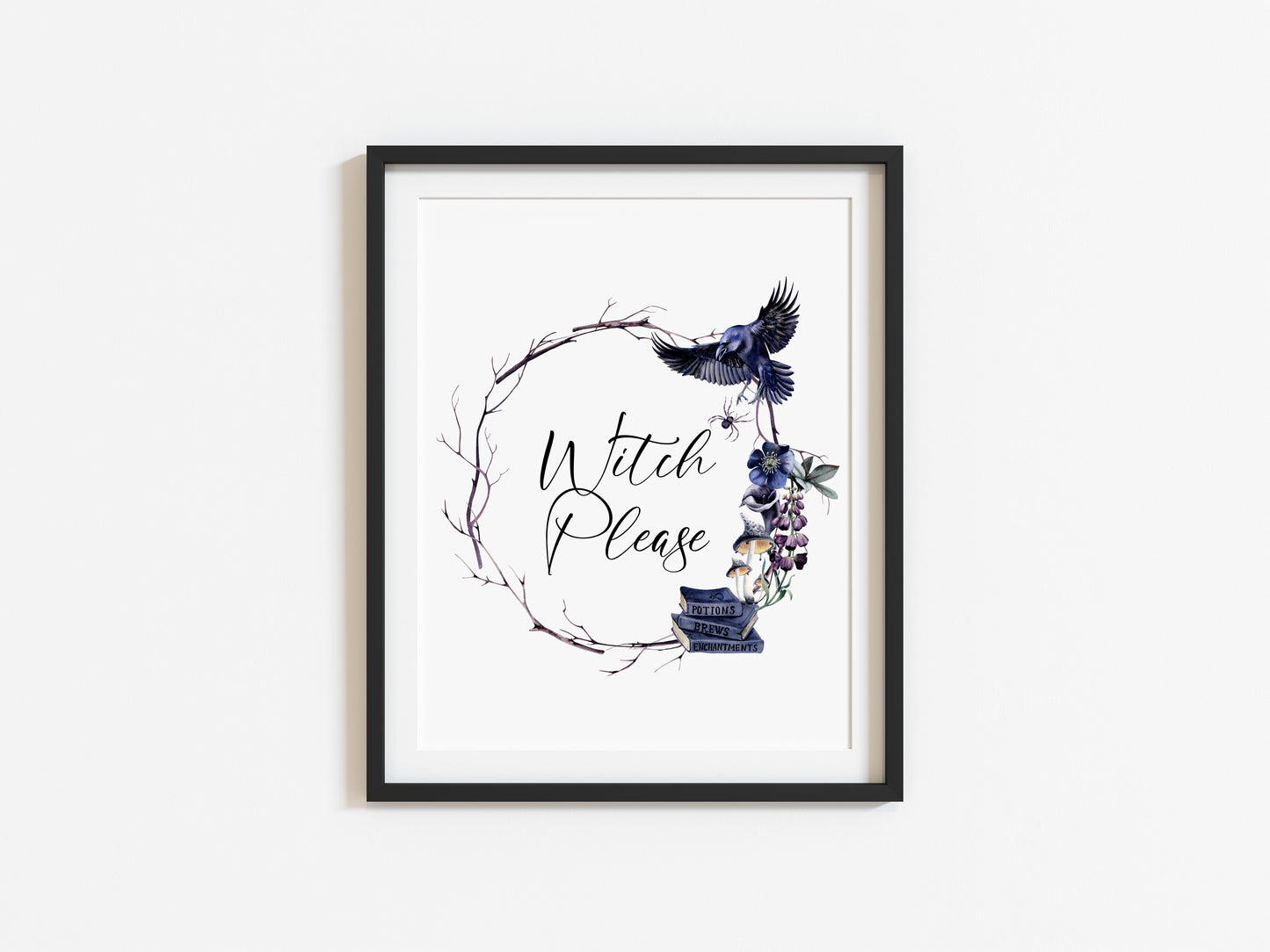 Witch please Halloween watercolour spooky wreath seasonal unframed wall art poster print