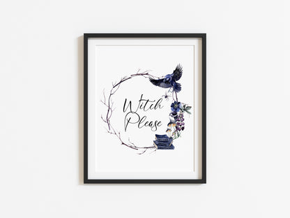 Witch please Halloween watercolour spooky wreath seasonal unframed wall art poster print