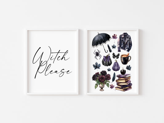 Halloween Set Spooky Witch please Happy Halloween black dark Decor unframed wall art poster prints