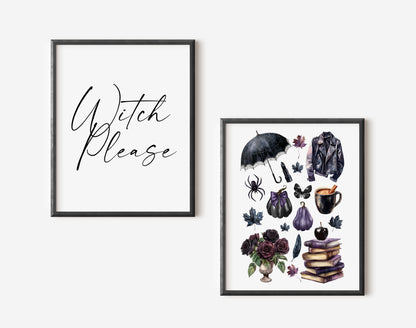 Halloween Set Spooky Witch please Happy Halloween black dark Decor unframed wall art poster prints