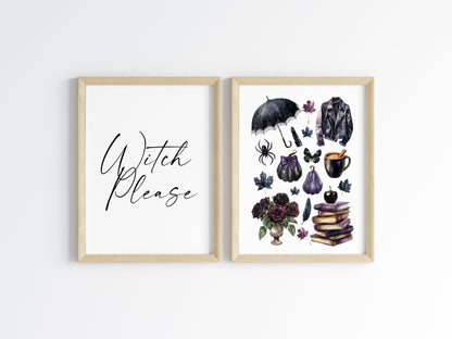 Halloween Set Spooky Witch please Happy Halloween black dark Decor unframed wall art poster prints