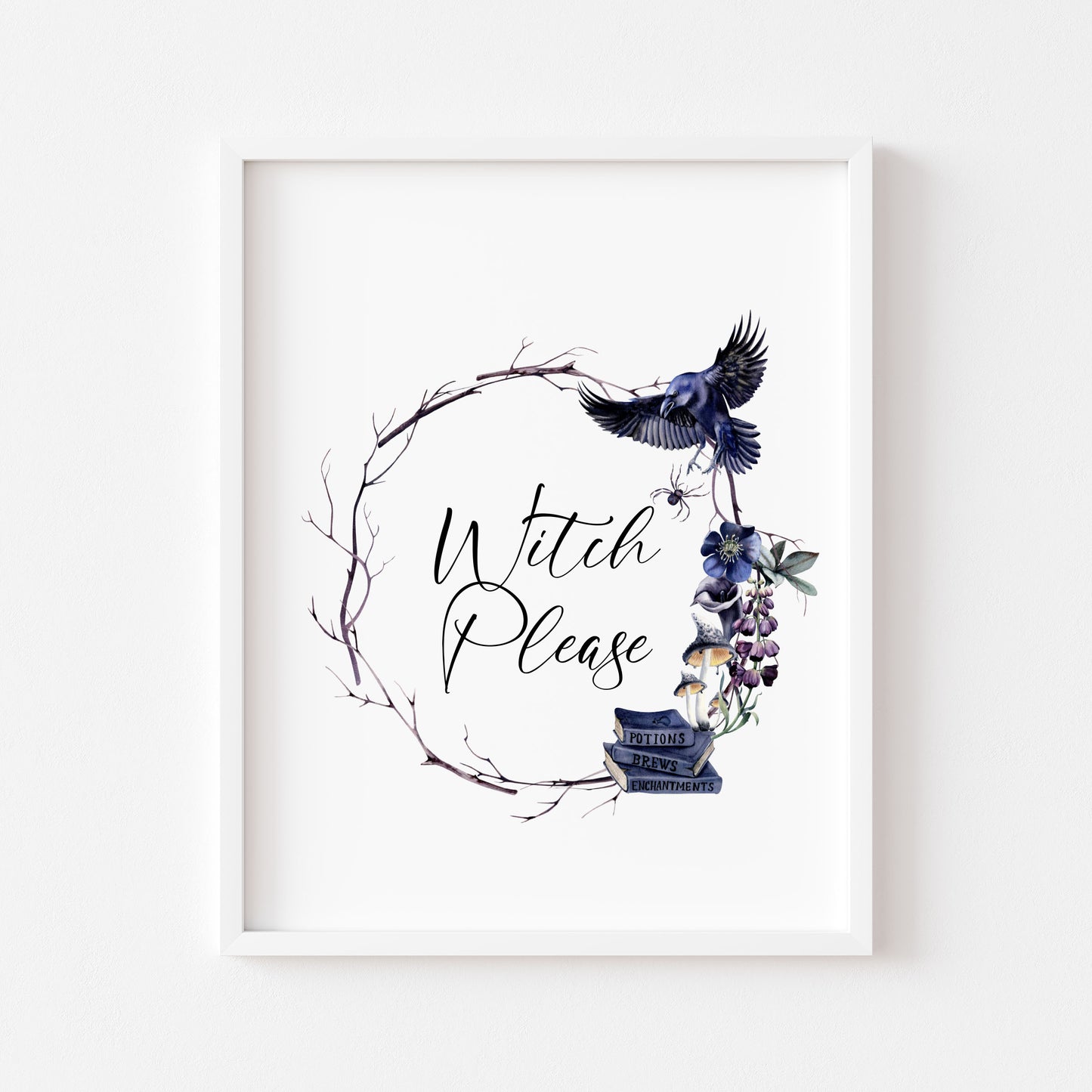 Witch please Halloween watercolour spooky wreath seasonal unframed wall art poster print