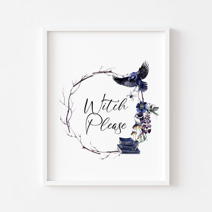 Witch please Halloween watercolour spooky wreath seasonal unframed wall art poster print