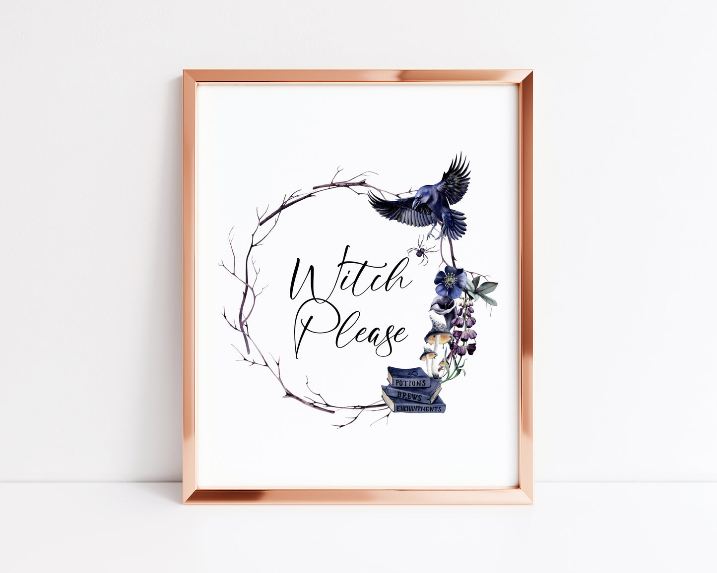 Witch please Halloween watercolour spooky wreath seasonal unframed wall art poster print