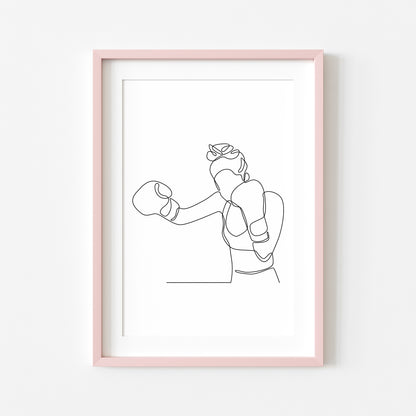 Woman's boxing sport print line drawing unframed wall art poster print