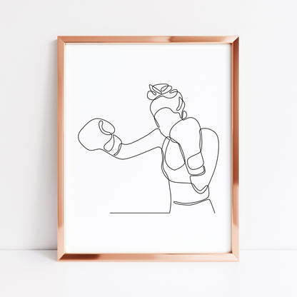 Woman's boxing sport print line drawing unframed wall art poster print