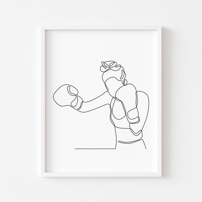 Woman's boxing sport print line drawing unframed wall art poster print
