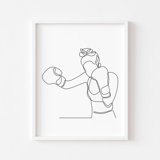 Woman's boxing sport print line drawing unframed wall art poster print