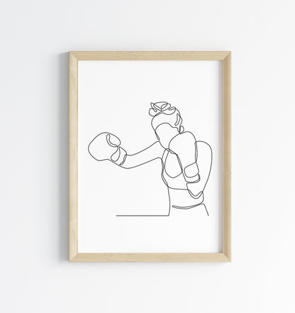 Woman's boxing sport print line drawing unframed wall art poster print