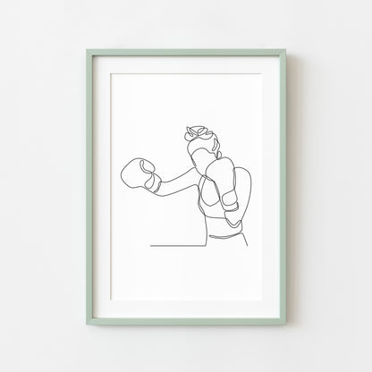 Woman's boxing sport print line drawing unframed wall art poster print
