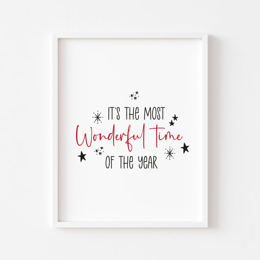 It's the most wonderful time of the year, black and red seasonal xmas unframed wall art poster print