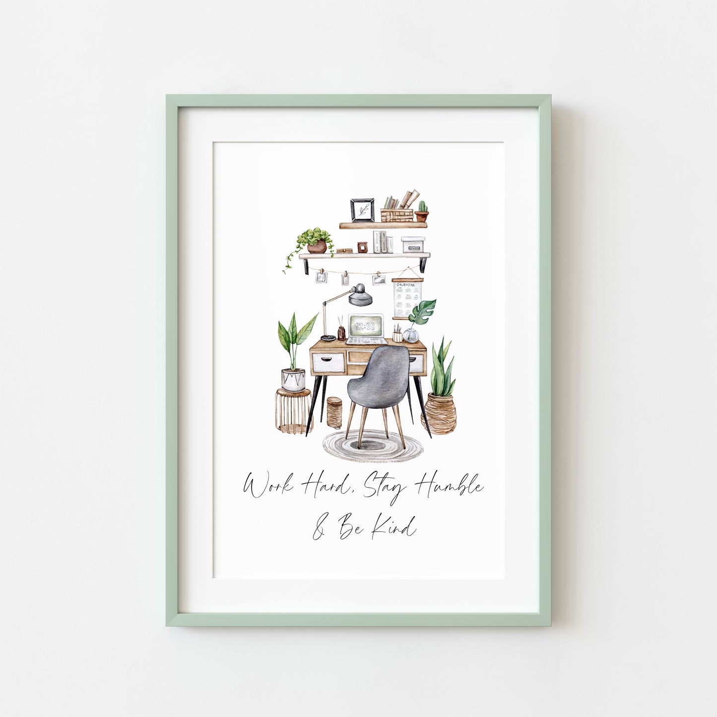 Work hard, stay humble & be kind girl boss, motivational, blogger, office illustration unframed wall art poster print