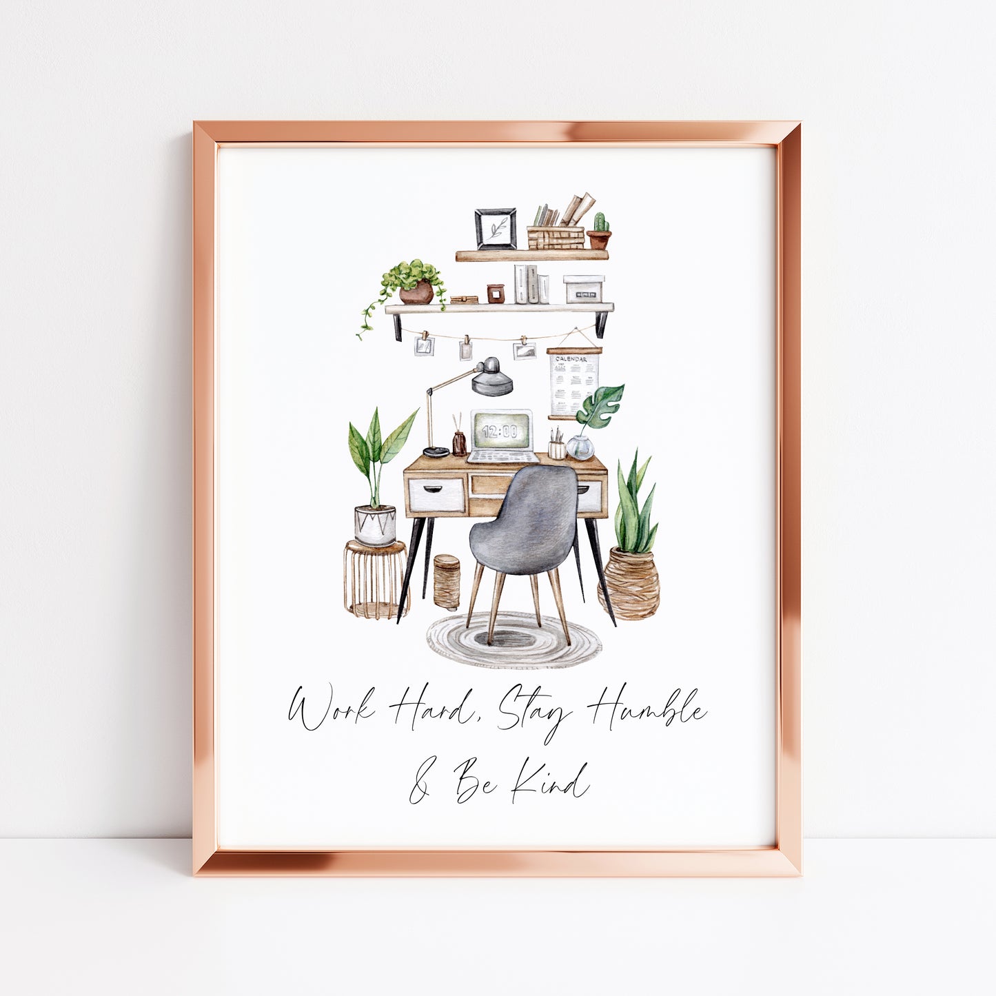 Work hard, stay humble & be kind girl boss, motivational, blogger, office illustration unframed wall art poster print