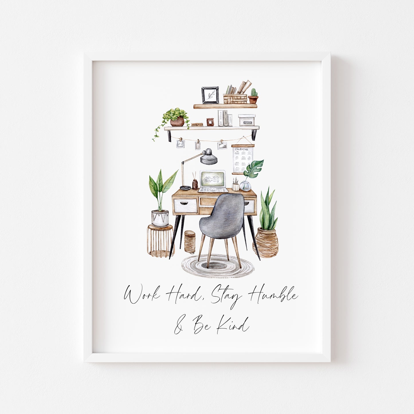 Work hard, stay humble & be kind girl boss, motivational, blogger, office illustration unframed wall art poster print