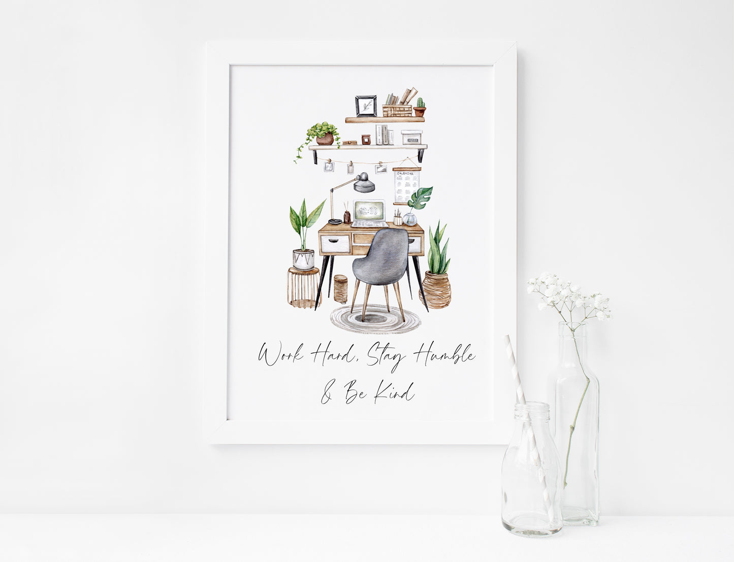 Work hard, stay humble & be kind girl boss, motivational, blogger, office illustration unframed wall art poster print