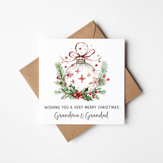 Christmas Card Red & White Bauble decoration family xmas seasonal card with envelope