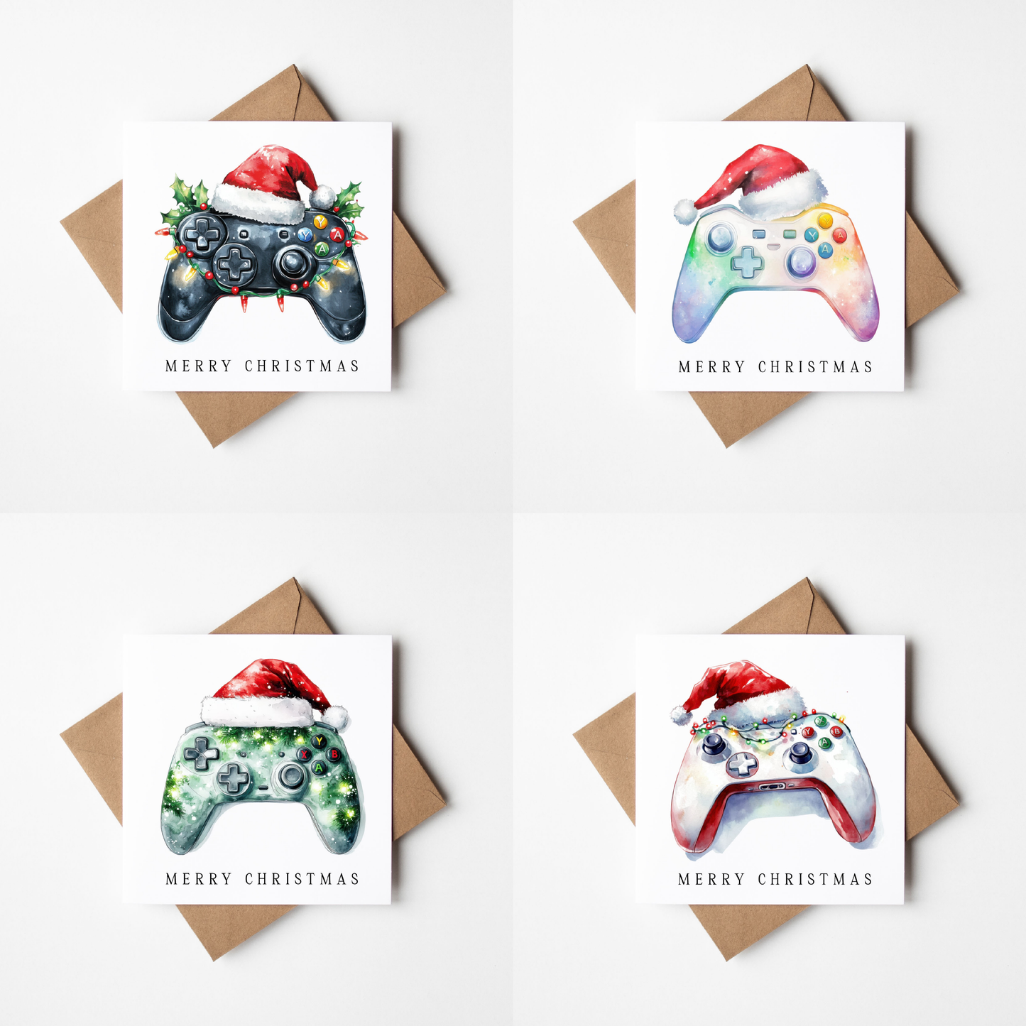 Festive gaming Christmas Cards - Pack of 4, Kraft Envelopes