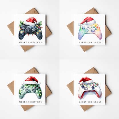 Festive gaming Christmas Cards - Pack of 4, Kraft Envelopes