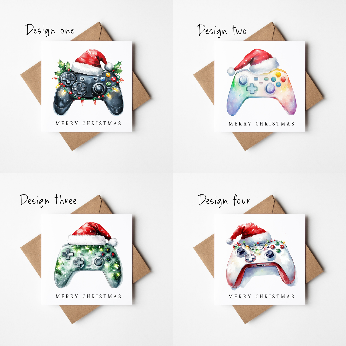 Festive gaming Christmas Cards - Pack of 4, Kraft Envelopes