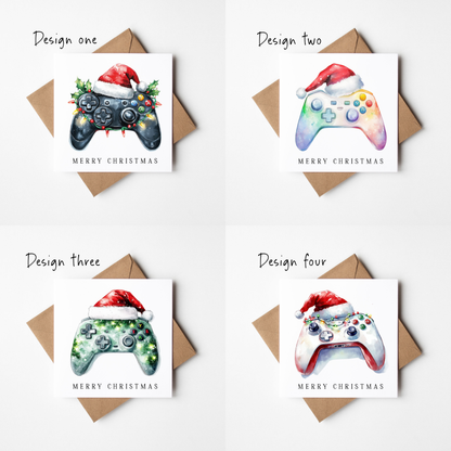 Festive gaming Christmas Cards - Pack of 4, Kraft Envelopes
