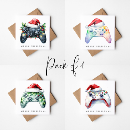 Festive gaming Christmas Cards - Pack of 4, Kraft Envelopes
